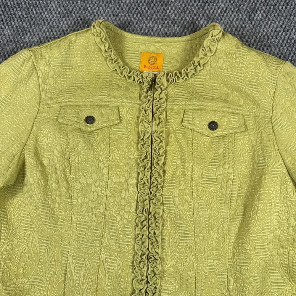 Ruby Rd. Chartreuse Textured Ruffle Front Jacket - Picture 4 of 15